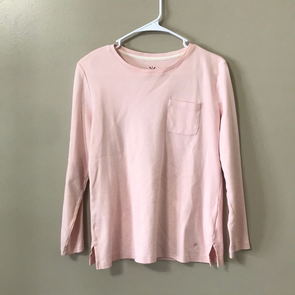 QVC Issac Mizrahi Long Sleeve Pink Cotton Top